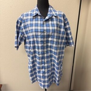 Eddie Bauer Corded Chambray Men's Blue Plaid Shirt. 100% Cotton. Size large
